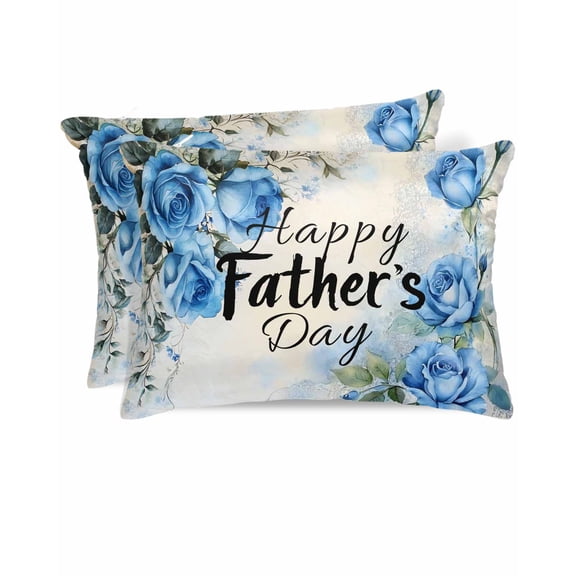 Hokiten King Size Pillow Cases Set of 2, Pillow Covers for Bed, Happy Father's Day Satin Pillowcases with Zipper for Hair/Skin, Pillow Protector Cover, Blue Spring Garden Floral 20x36 Inches
