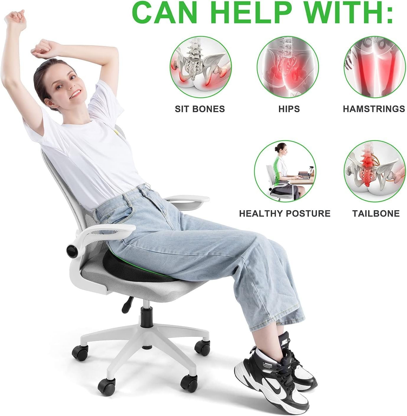 Pound Technology Donut Seat Cushion - Ultimate Comfort Memory Foam for Home & Office