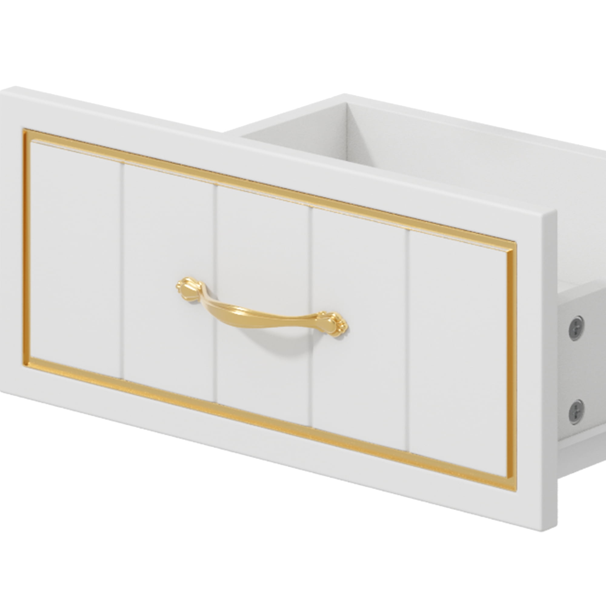 Uforic 6-Drawer Dresser with Power Strip, Gold Strips & Metal Handles, Storage Chest, White