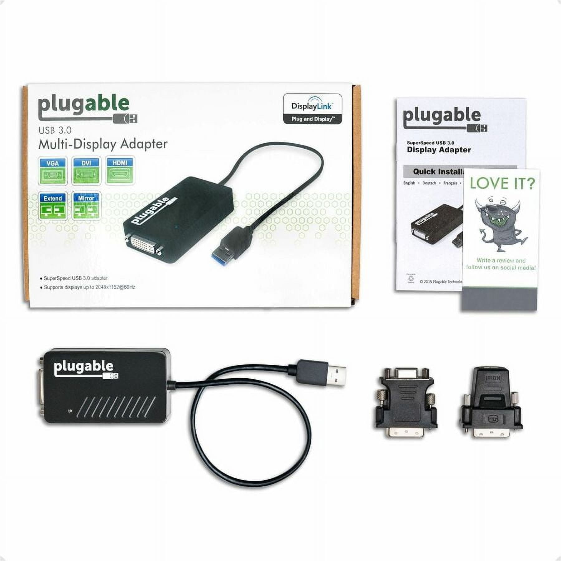 Plugable USB 3.0 to DVI/VGA/HDMI Video Graphics Adapter for Multiple Monitors up to 2048x1152 Supports Windows 11, 10, 8.1, 7, XP, and Mac 10.14+