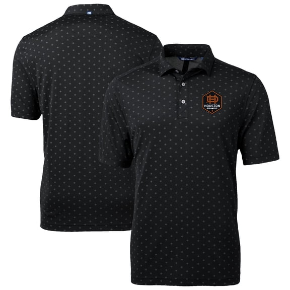 Men's Cutter & Buck Black Houston Dynamo FC DryTec Virtue Eco Pique Tile Print Recycled Polo