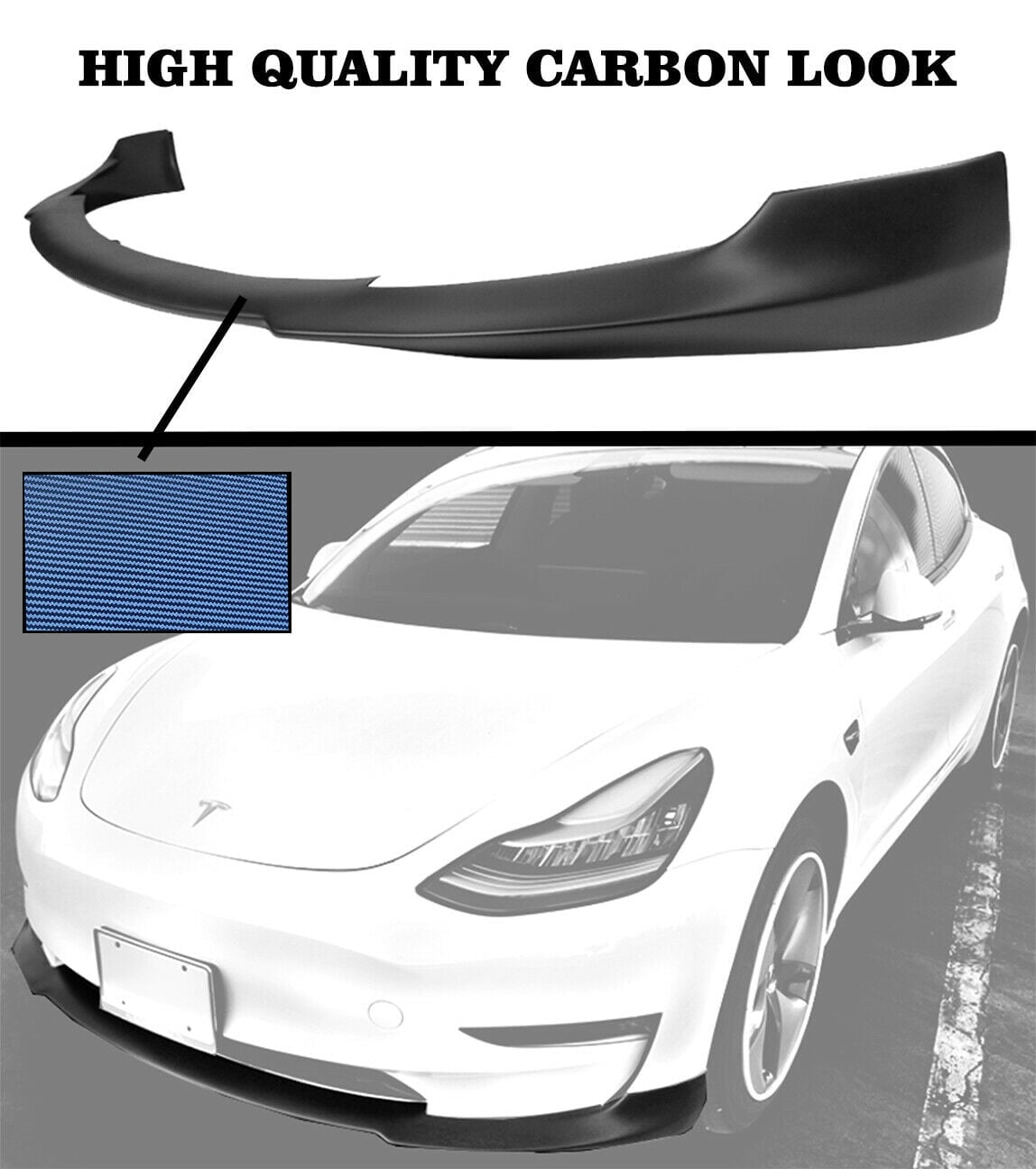 Fits 17-21 Tesla Model 3 Front Bumper Lip Spoiler - Carbon Look Style ...