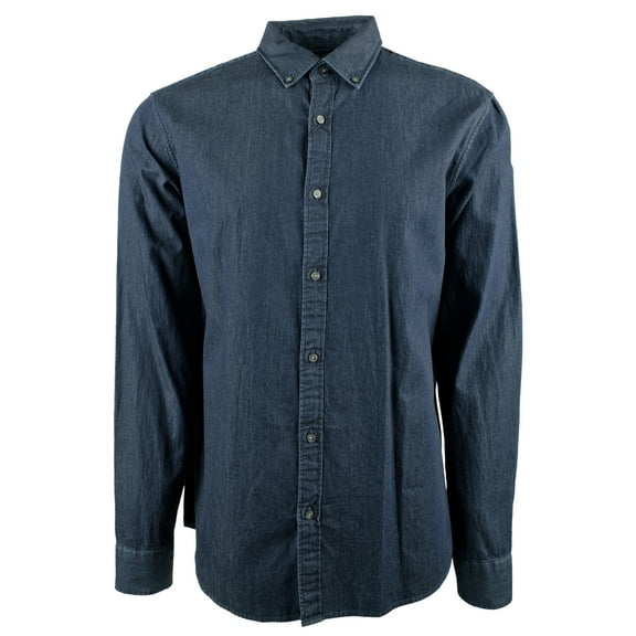 Men's Washed Denim Slim Fit Long Sleeve Shirt-DW-XXL