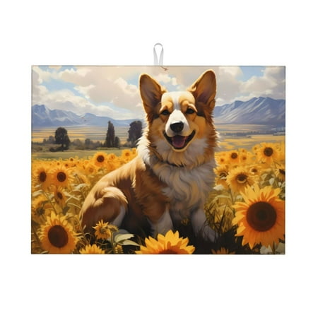 

Jgfou Cute Corgi Sunflower Print Dish Drying Mat Large Dish Drying Mats for Kitchen Counter Easy Clean Dish Mat Kitchen Drying Mat 18 x24