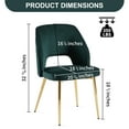 thumbnail image 4 of 4pcs Velvet Upholstered Dining Chairs with Gold Metal Legs and Hollow Back, Modern Accent Parsons Diner Chair with Metal Legs and Padded Seat, Suitable for Dining Room, Office, Restaurant, Dark Green, 4 of 6