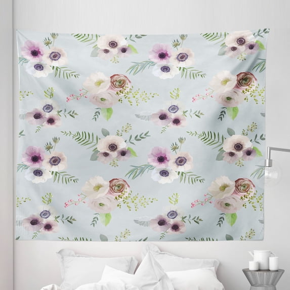 Anemone Flower Tapestry, Vintage Bouquets Bridal Corsage Design Shabby Leaves Ranunculus Blossoms, Fabric Wall Hanging Decor for Bedroom Living Room Dorm, 5 Sizes, Multicolor, by Ambesonne