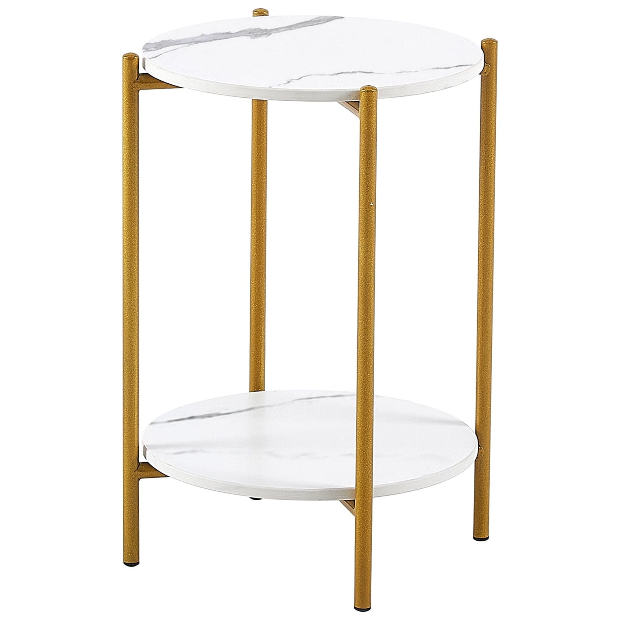 Resenkos Faux Marble Tabletop End Table, Round Storage Side Table with Golden Metal Frame for Bedroom Living Room