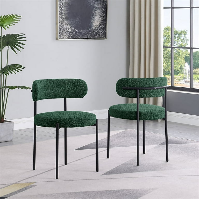 Best Master Drexel Boucle Fabric Dining Chairs in Green Set of 2