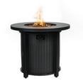 thumbnail image 3 of 30" Propane Gas Fire Pit Table, 50000 BTU Round Steel Fire Pit with Imitation Wood Grain Finish for Outside Patio Deck Garden Backyard- Black, 3 of 11