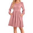thumbnail image 3 of Women'S Dress Long Lantern Sleeves Round Neck Flowing A-Line Skirt Autumn Fashion Pink XXL, 3 of 7