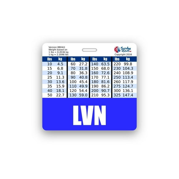 LVN Badge Buddy Horizontal w/Height & Weight Conversion Charts (Blue)