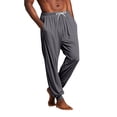 thumbnail image 3 of Men's Solid Color Pajama Pants with Pockets & Drawstring - Cuffed Jogger Sleep Bottoms for Men, Elastic Waist Soft Lightweight Lounge Homewear Dark Gray M, 3 of 9