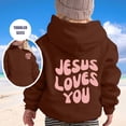 thumbnail image 2 of Byoo Hooded Sweatshirt for Girl Cozy Loose-Fit Hoodie with Jesus Loves You Letter Graphic Shirt Casual Outings Top, 2 of 4