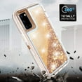 thumbnail image 3 of Compatible with Samsung Galaxy Note 20 5G Phone Case Tempered Glass Screen Protector Bling Liquid Glitter Clear Hybrid Shockproof TPU Military Grade Protective Heavy Duty Cell Cover Women Gold, 3 of 6