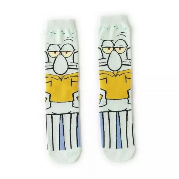 Squidward Spongebob Cartoon Socks, Fun Novelty Mens/Womens Crew Character Socks Gray