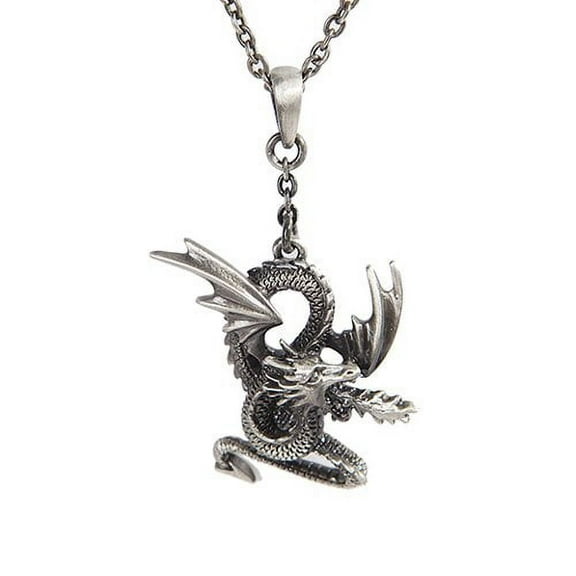 WINGED FIRE SERPENT DRAGON NECKLACE PENDANT PEWTER ALLOY