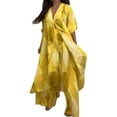 thumbnail image 3 of THDHVS Two Piece Sets for Women,Plus Size Fashion,Bohemia 2 Piece Outfits Caftans for Women V Neck Long Cardigan Cover Up Wide Leg Pants Sets Plus Size Yellow L, 3 of 8