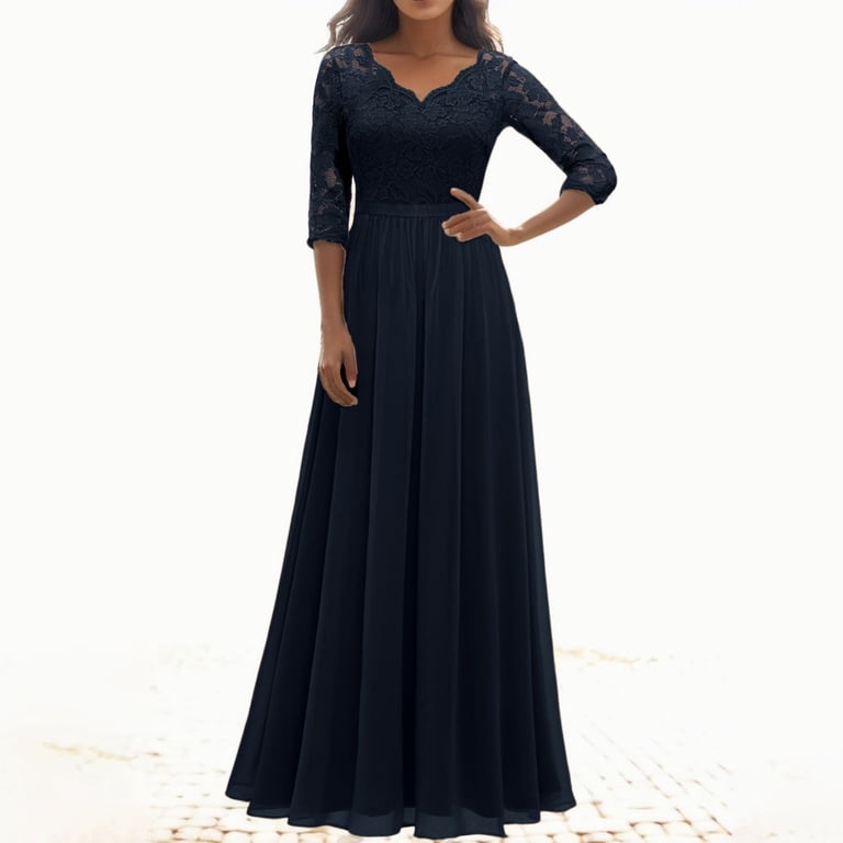 Gubotare Bride Groom Mother Dresses Lace Appliques Mother of the Bride Dress 3/4 Sleeves A line Tea Length Chiffon Formal Wedding Party Prom Gowns for