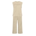 thumbnail image 6 of Pounoo Womens Stripe Two Piece Sets Loose Fit Sleeveless Crew Neck Top Wide Leg Pants Casual Minimalist Outfits Gift, 6 of 7