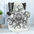 thumbnail image 4 of Octopus Soft Flannel Fleece Blanket, Trippy Nautical Mandala Abstract Artwork with Tentacle and Floral Elements Design, Cozy Plush for Indoor and Outdoor Use, 50" x 60", Grey White, by Ambesonne, 4 of 5