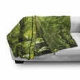 thumbnail image 3 of Nature Soft Flannel Fleece Throw Blanket, Forest with Sunray Foliage Leaf Branches Woodland Eco Jungle Misty Picture, Cozy Plush for Indoor and Outdoor Use, 70" x 90", Lime Green Brown, by Ambesonne, 3 of 6