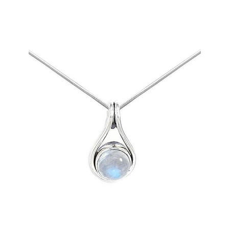 - Round Rainbow Moonstone Petite Sterling Silver Slide - Chain Included