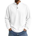 thumbnail image 2 of Long Sleeve Henley Shirts For Men Casual Button Down Shirt Golf Pullover V Neck Stand Collar Fashion Fall Sweatshirt White L, 2 of 6