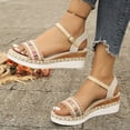 thumbnail image 4 of Rokment Womens Bohemian Ethnic Platform Wedge Sandals 2026 Beach Summer Woven Open Toe Ankle Strap Espadrilles Chunky Heeled Dressy Summer Shoes Red Size 6.5, 4 of 8