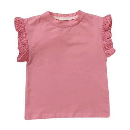 

Geire 1 Pack Boys Girls Everyday Casual Short Sleeve with Ruffled Crew Neck T-Shirt with Chest Solid Soft Cotton T Loose Comfy Sizes 90-140