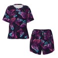 thumbnail image 4 of Qekee Purple Butterfly Women's Pajama Set Short Sleeve Sleepwear Summer Home Wear with Pockets Soft Short Sleeve Shirt - Purple Butterfly, 4 of 9