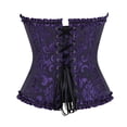 thumbnail image 3 of Krdevn Women's Strapless Ruffled Jacquard Corset, Front Zip Back Lace Up Waist Cincher, Boned Retro Overbust Bustier for Costume Party,Dark Purple, 3 of 6