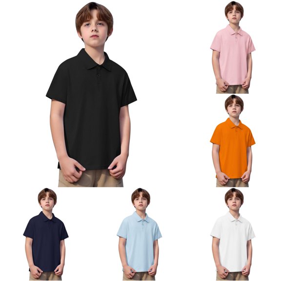 JCCXIN Toddler Kids Boys School Uniform Polo Shirt Short Sleeve Solid Color Golf Shirts Stretch Button Closure Collared Tops Summer Cozy Casual Everyday Clothes,Black,4-5 Years