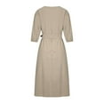 thumbnail image 3 of CHUANK Robe en Lin de Coton pour les Femmes Col Rond Lanterne Manches Robes d'Été Couleur Unie Casual Fluide Longue Robe avec Ceinture, 3 of 8