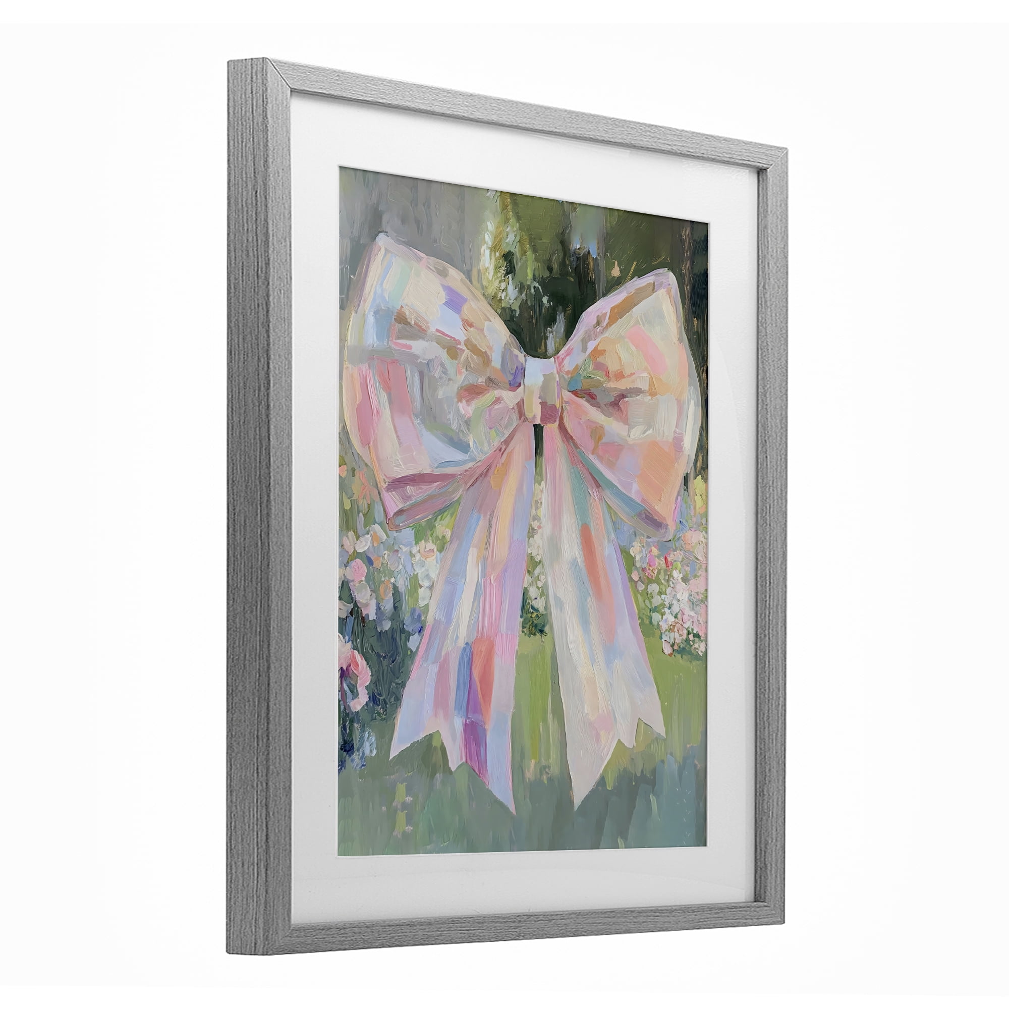 Stupell Industries Iridescent Pink Bow in Garden Gray Framed Print Under Glass, design by The Prints Vibe