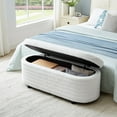 thumbnail image 2 of Storage Bench for Bedroom End of Bed, Velvet Bedroom Bench Footrest Stool, Window Bench, Large Storage Bench for Living Room Entryway, 49.61"Lx 18.31"Wx 18.5"H, White, 2 of 9