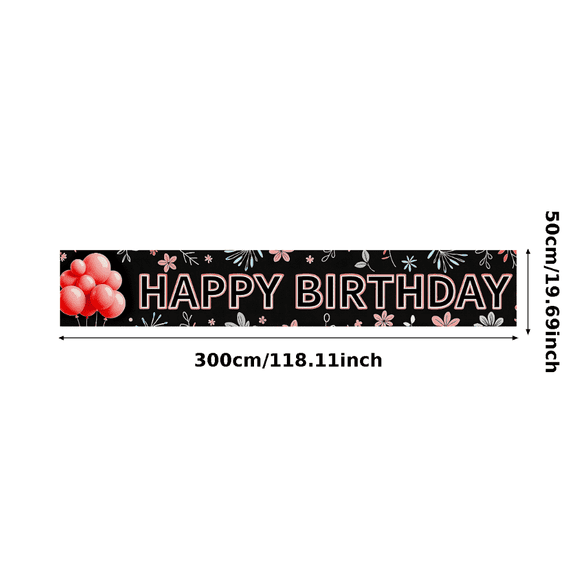 Black Happy Birthday Banner with Floral Balloon Elements Backdrop Background, Party Supplies for Birthday Party Photography Props Birthday Decoration Event Decorations