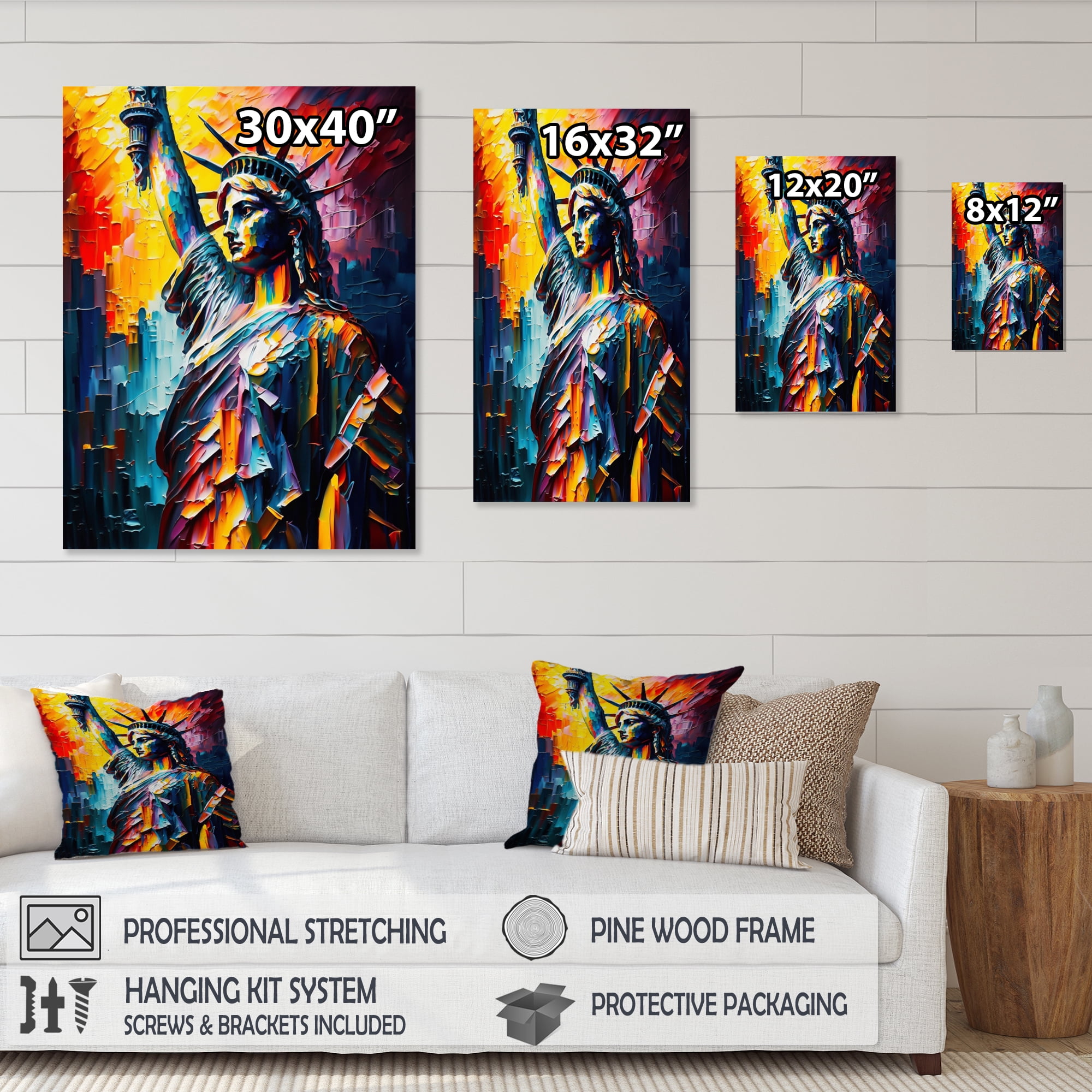 Designart Colorful Liberty Statue II Canvas Wall Art