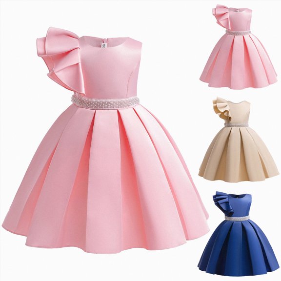 mgoYE Girls Party Dress Flower Girls formal Tulle Dress Princess Pageant Birthday Party Wedding Bridesmaid Ball Gown Long Dance Dresses(Pink,7-8 Years)