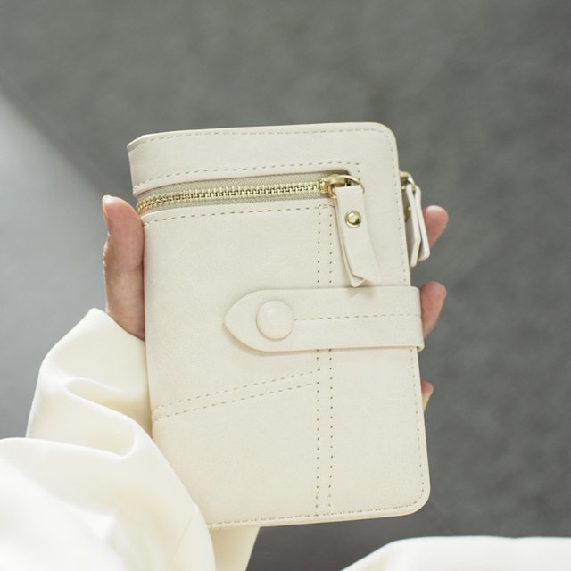 Hebilla con cremallera Cartera corta para mujer Diseño de gran capacidad Adecuado para ir de compras (Blanco) LingWen 9024735529569