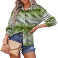 thumbnail image 1 of Blusas informales con cuello en V y manga larga a rayas con botones y cuello en V para mujer, 1 of 6