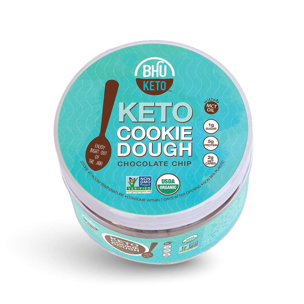 BHU Keto Protein Cookie Dough in a Jar, Chocolate Chip Organic