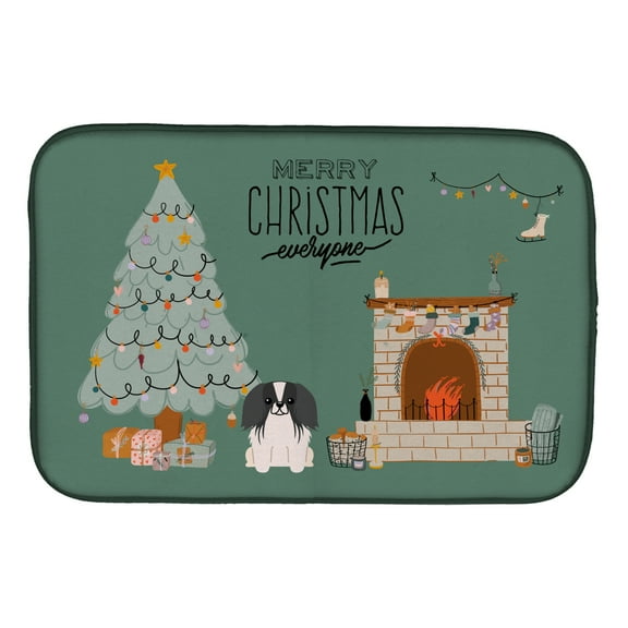Black White Pekingese Christmas Everyone Dish Drying Mat
