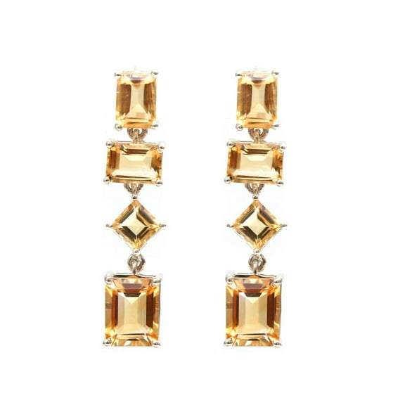 Elegant Golden Citrine Octagon Art Deco Dangle/Drop Earrings - 925 Sterling Silver Birthstone Dangle Earrings - Victorain Earrings for Women