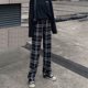 thumbnail image 1 of VISgogo Pantalones rectos de pierna ancha para mujer, pantalones largos casuales de cintura alta con estampado a cuadros y ajuste relajado VISgogo  moda, 1 of 3