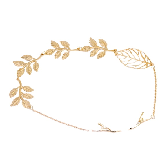 WHAMVOX Wedding Bridal Leaf Decor Headband Back Hanging Hair Clip Chain Band Stylish Hair Pin Wedding Party Accessories Women (Gold)