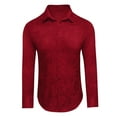 thumbnail image 2 of lulshou Men's Fashion Silk Satin Shirt Long Sleeve Turndown Collar Pocket Button Blouse/Shirt Long Sleeve Shirts for Men, Red, M, 2 of 6