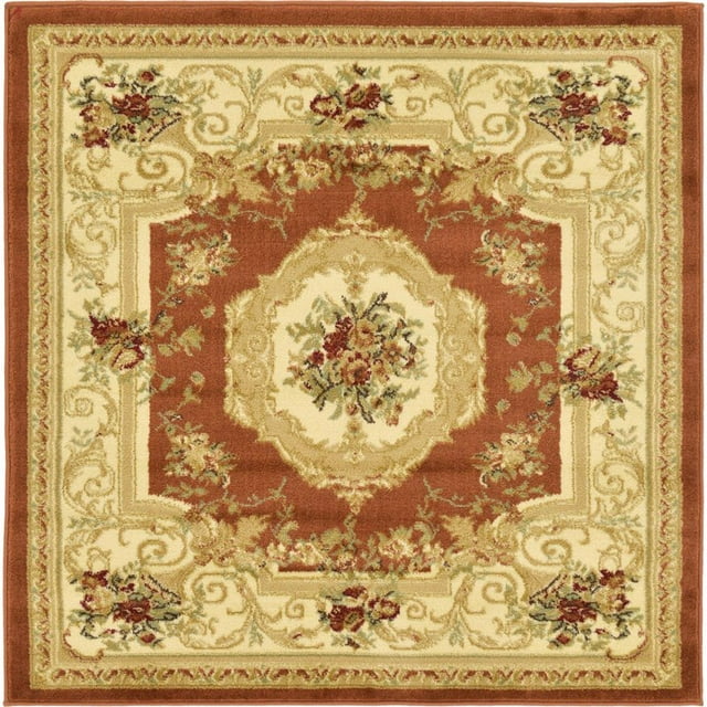 Unique Loom Versailles Medallion Motif Rug 4' x 4' Square Terracotta/Ivory