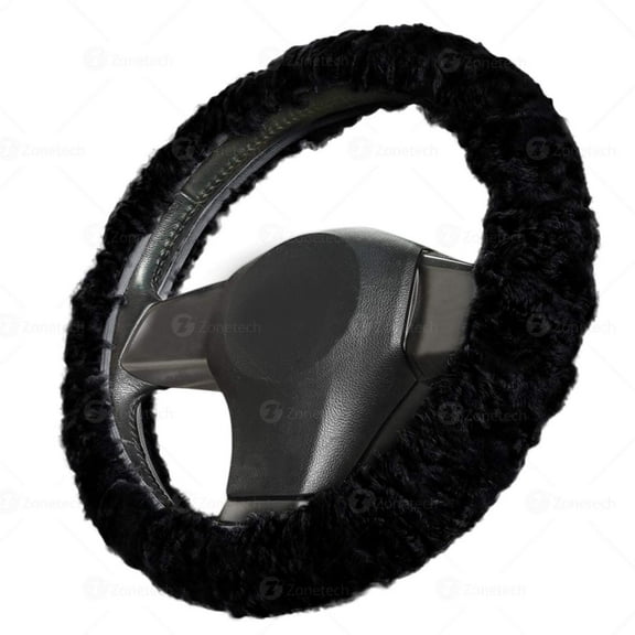 Zone Tech Steering Wheel Plush Cover Luxurious Non-slip Car Decoration – Black Faux Sheepskin Thermal Steering Wheel Cover