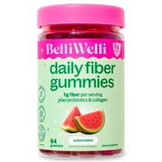 BelliWelli Daily Fiber Gummy Supplement with Probiotics, and Collagen - Watermelon 64 Count
