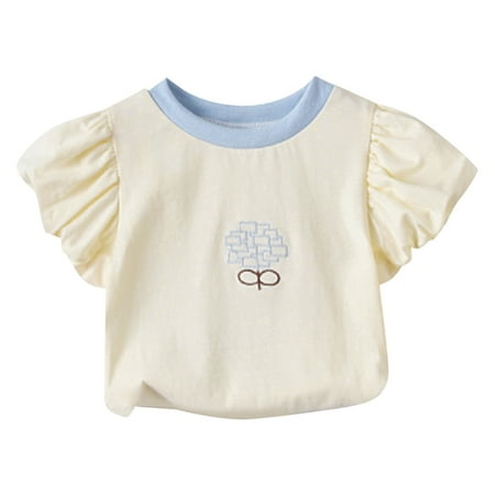 

Otqutp Kids Patchwork Blouse Summer New Bubble Sleeve Round Neck Geometric Flower Print Children s Fashion Short Sleeve T Shirt